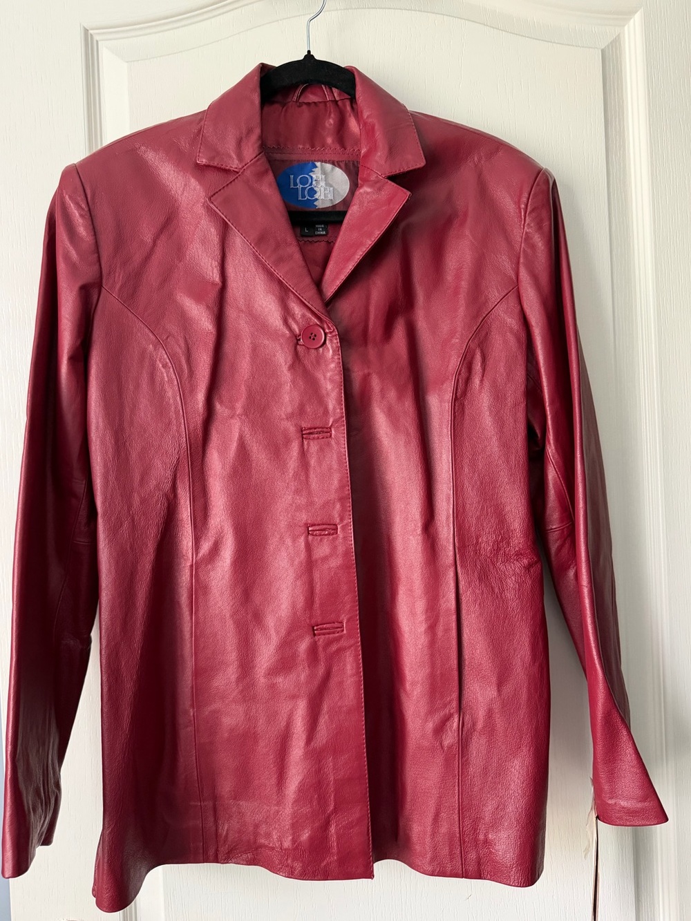 Cherry Red Leather Button-Front Vintage Jacket NWT